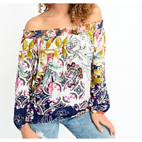 Desigual Hydra Blouse Top Size XS White Floral Print Off the Shoulder Peasant - Picture 1 of 9